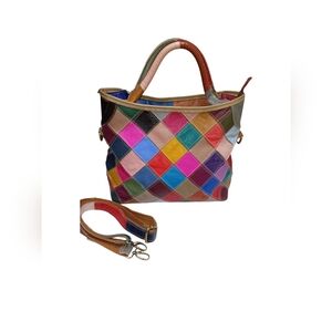 Red and Pink Artistic Patchwork Tote